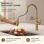 Pull-Down Kitchen Faucet with Dual-Function Sprayer, Single-Handle Sink Faucet LPL099122-CF - Brushed Gold
