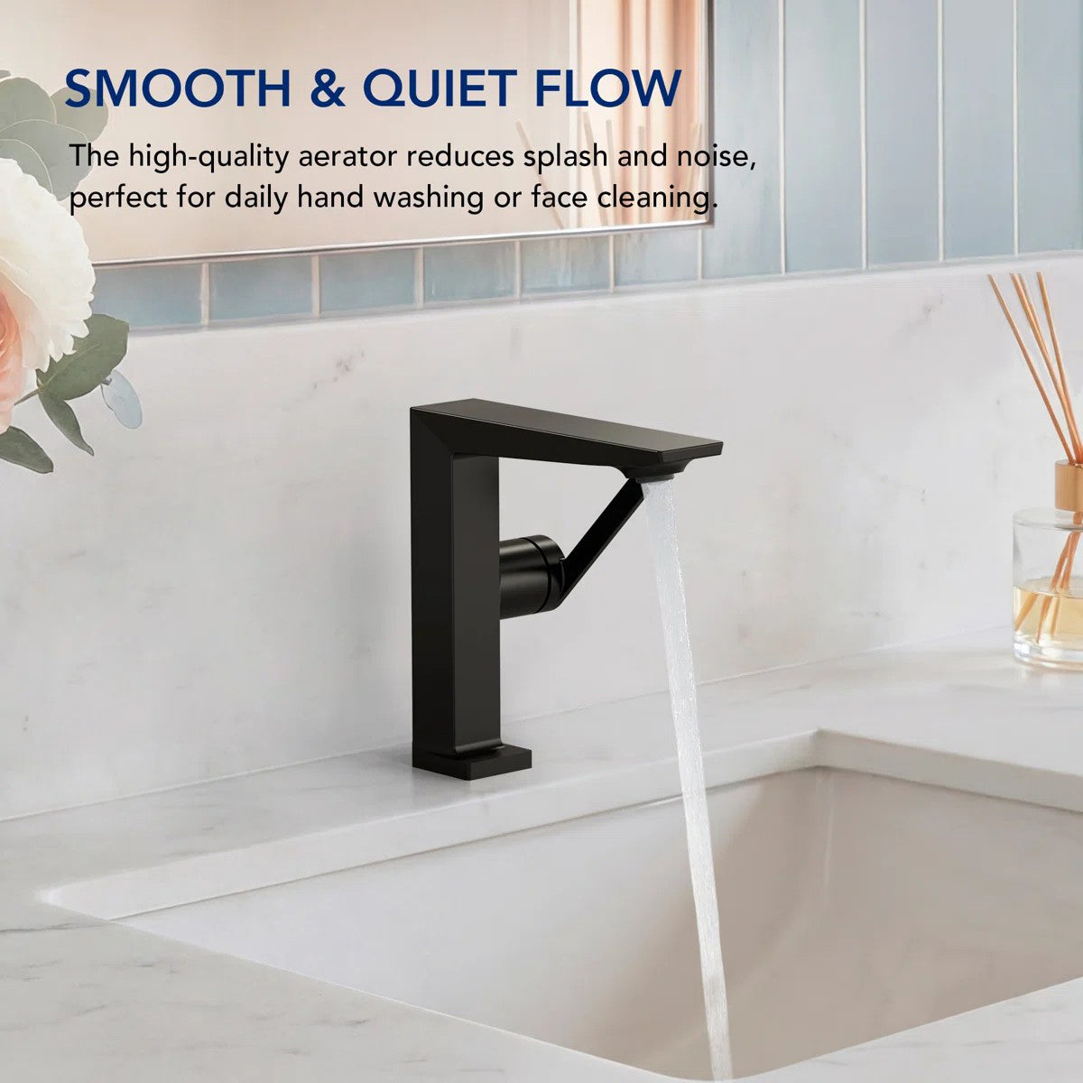 Single Hole Bathroom Faucet with Drain Assembly, Single Handle Bathroom Sink Faucet LP44319-YS - Matte Black