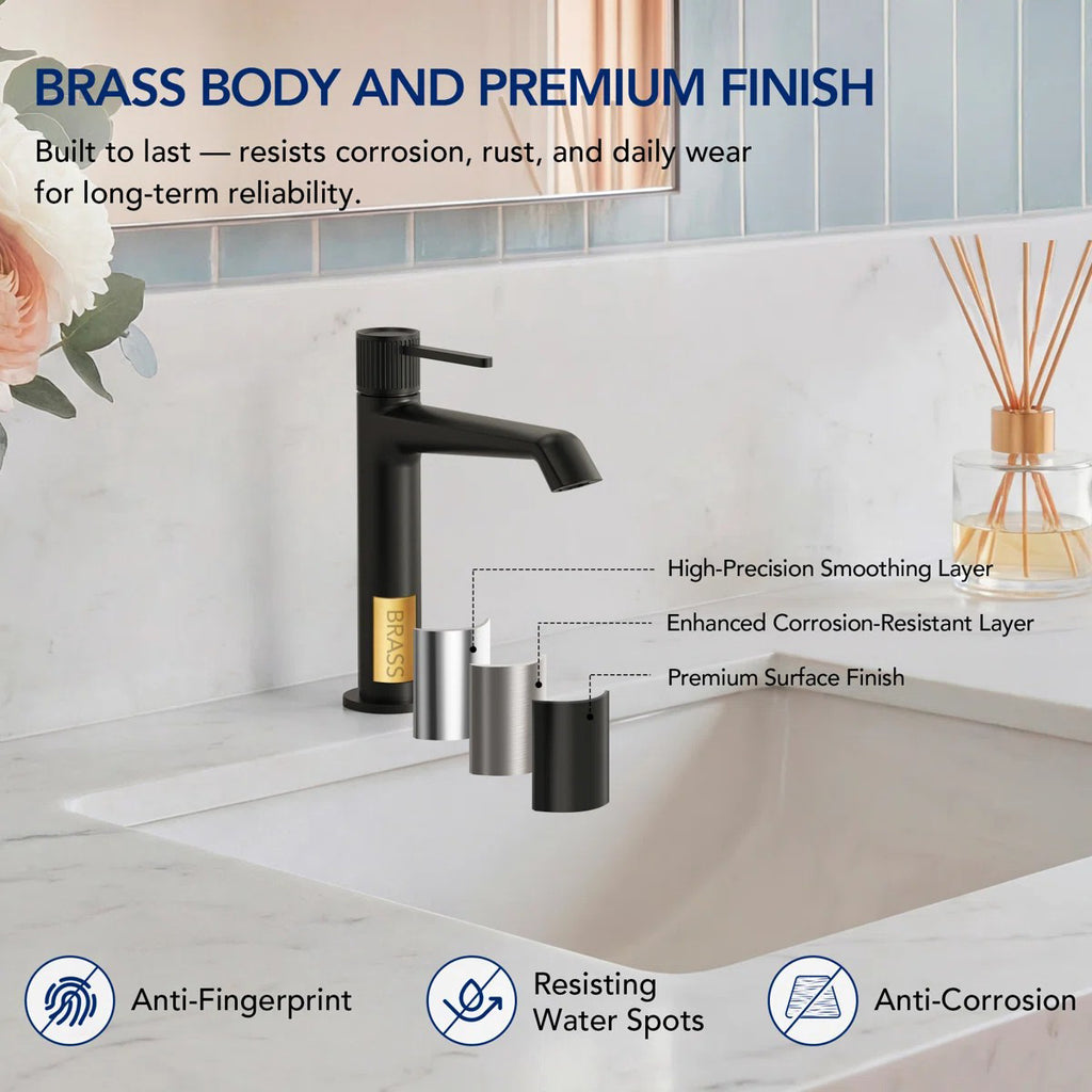Single-Hole Single-Handle Bathroom Sink Faucet with Drain Assembly LP66095-YS - Matte Black