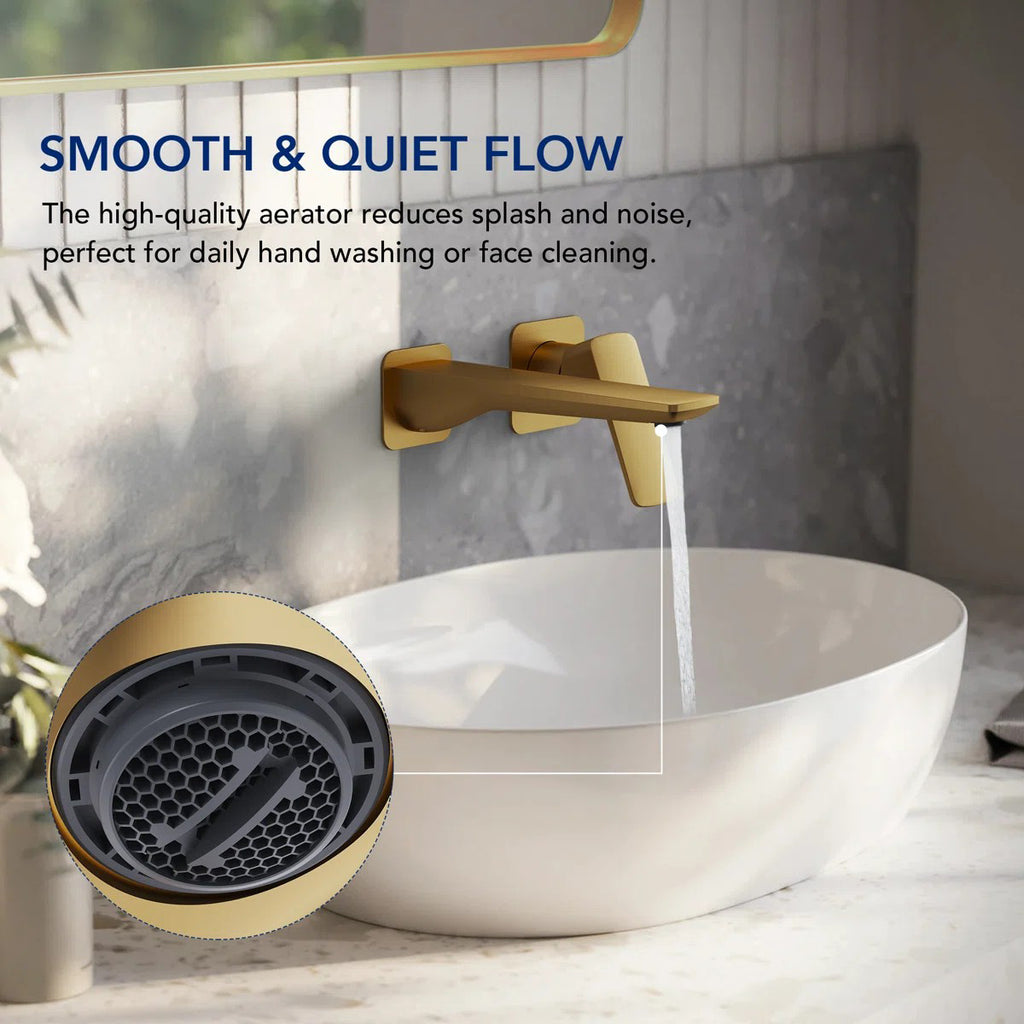 Wall Mounted Bathroom Faucet, Single-handle Bathroom Sink Faucet with Drain Assembly LP12-YS - Brushed Gold