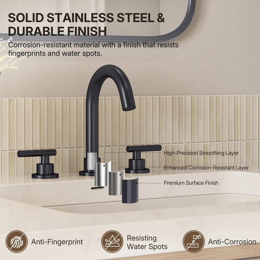 Widespread Bathroom Faucet 3 Hole, 2-Handle Bathroom Sink Faucet LP02088-YS - Gun Gray