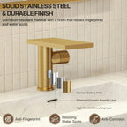 Single Hole Bathroom Faucet, Single-Handle Waterfall Sink Faucet with Drain Assembly LP023-YS - Brushed Gold
