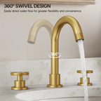 Widespread 3-Hole Bathroom Sink Faucet, 2-Handle Faucet with Wheel Knob Handles and Drain Assembly LP0916-YS - Brushed Gold