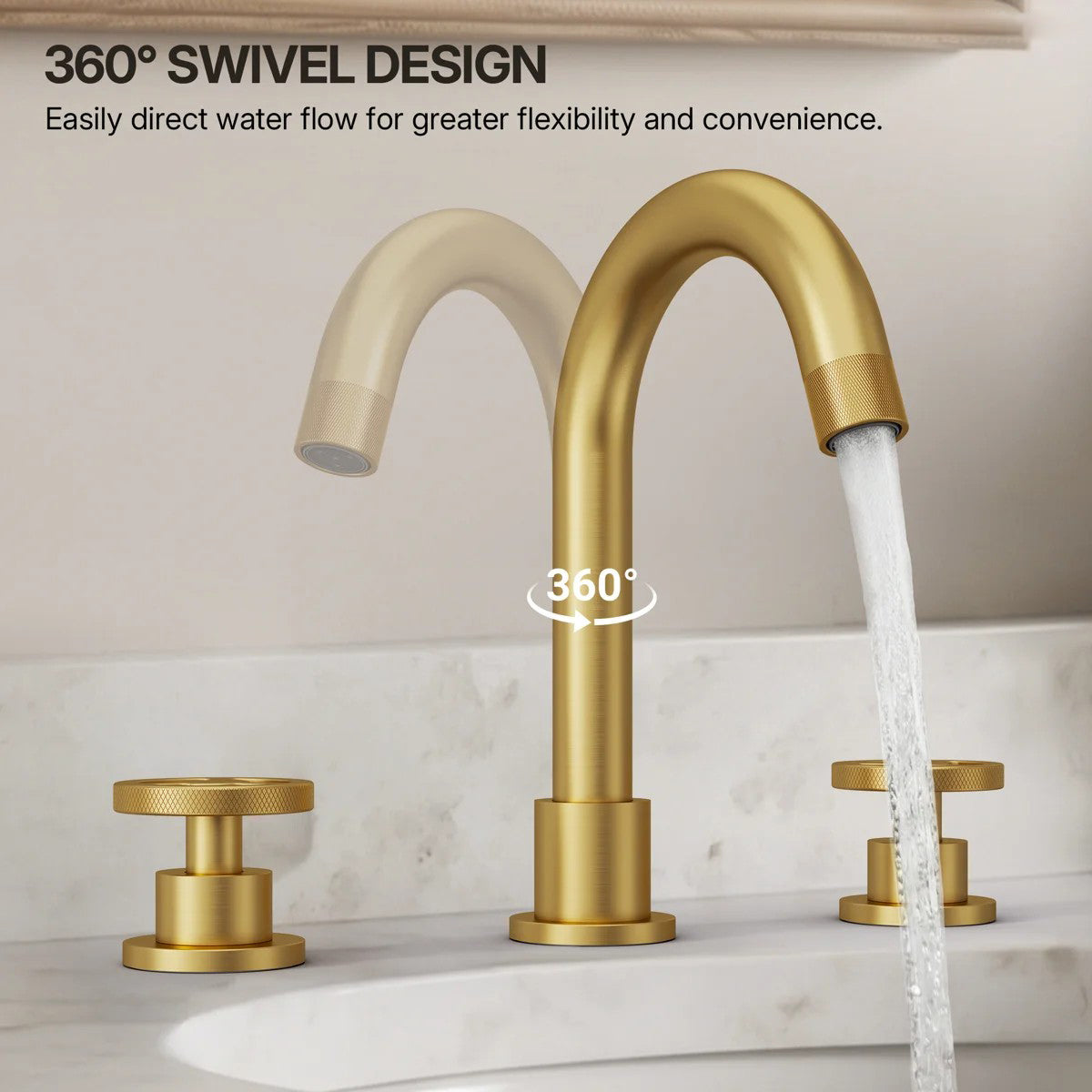 Widespread 3-Hole Bathroom Sink Faucet, 2-Handle Faucet with Wheel Knob Handles and Drain Assembly LP0916-YS - Brushed Gold