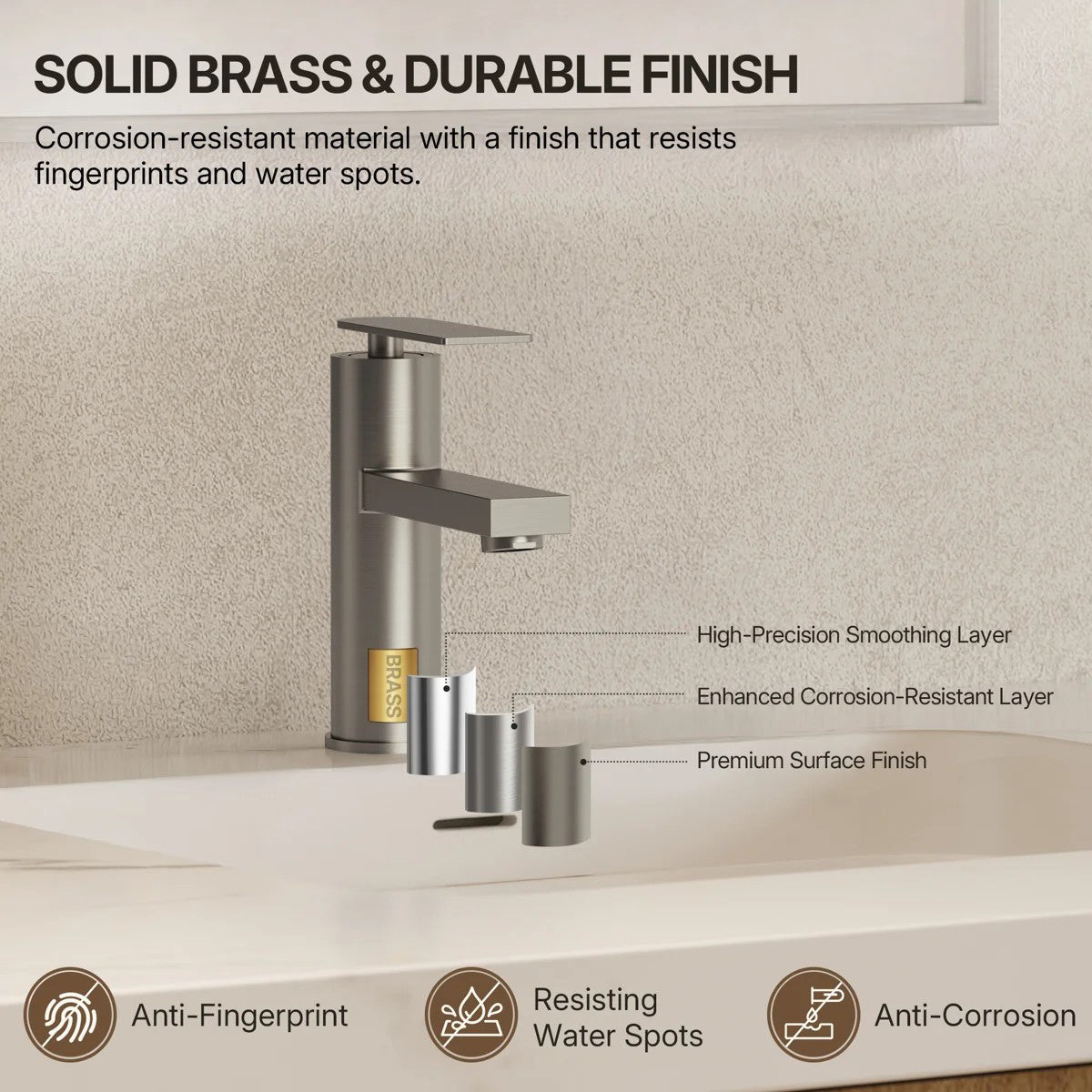 Single Hole Bathroom Faucet, Single Handle Bathroom Sink Faucet with Drain Assembly LP001230-YS - Brushed Nickel