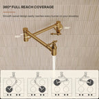 Brass Wall-Mount Pot Filler Kitchen Faucet with Swing Arms LP15W-CF - Brushed Gold