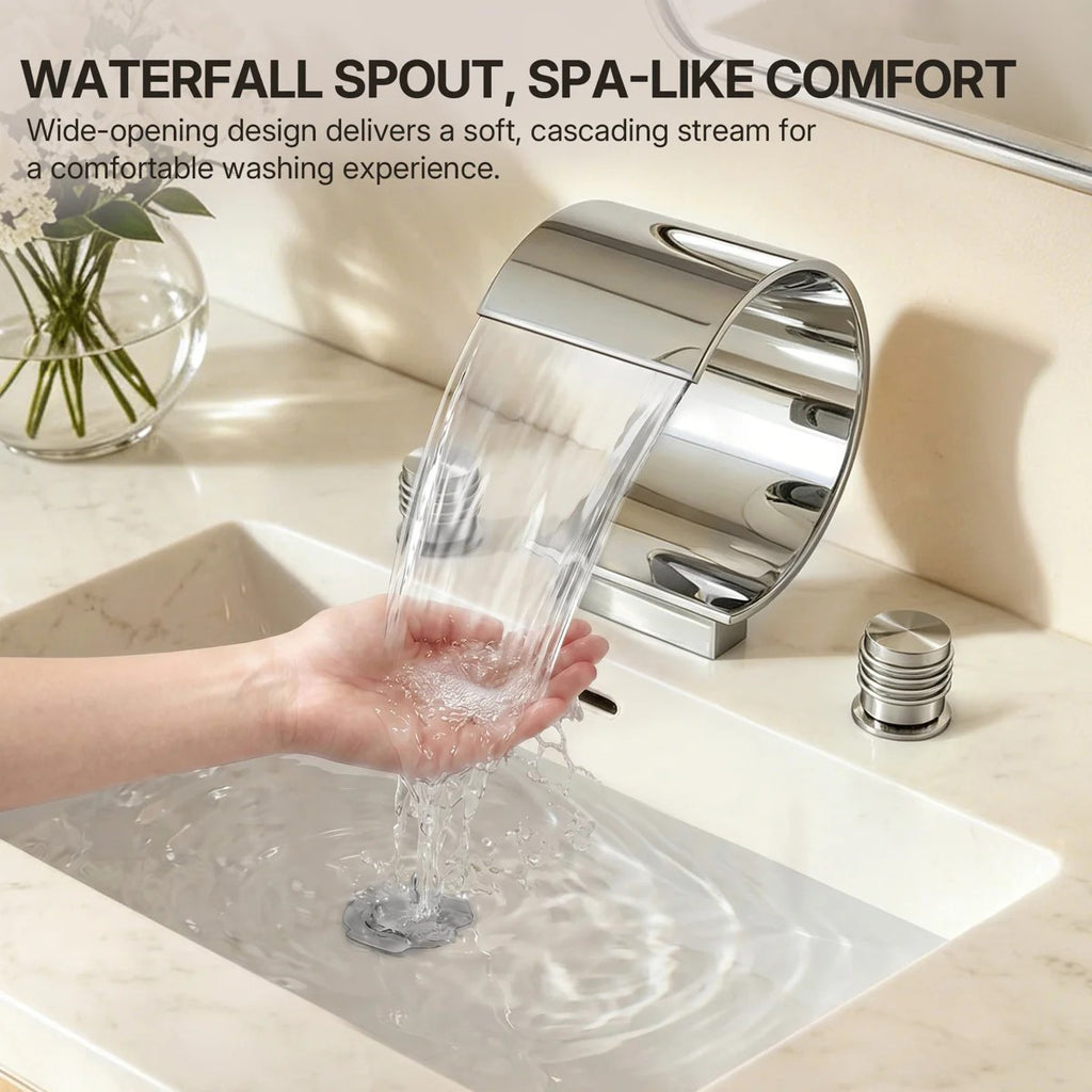 Widespread Bathroom Faucet 3 Hole, 2-handle Bathroom Sink Faucet with Drain Assembly LP442093-YS - Chrome