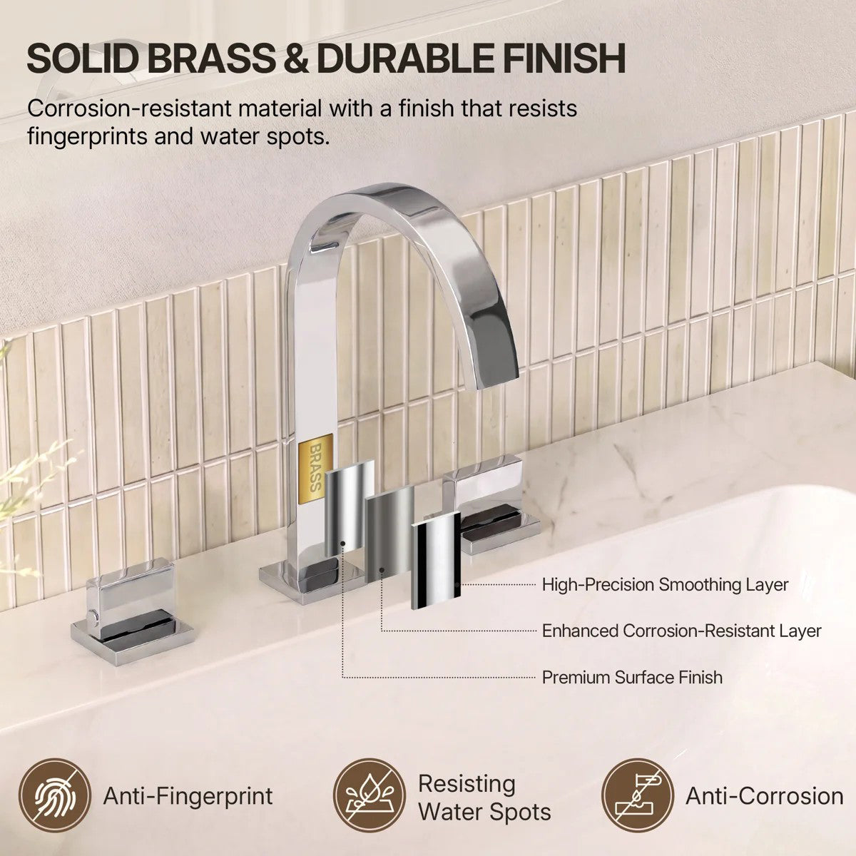 Widespread Bathroom Faucet 3 Hole, 2-handle Bathroom Sink Faucet with Drain Assembly LP00501-YS - Chrome