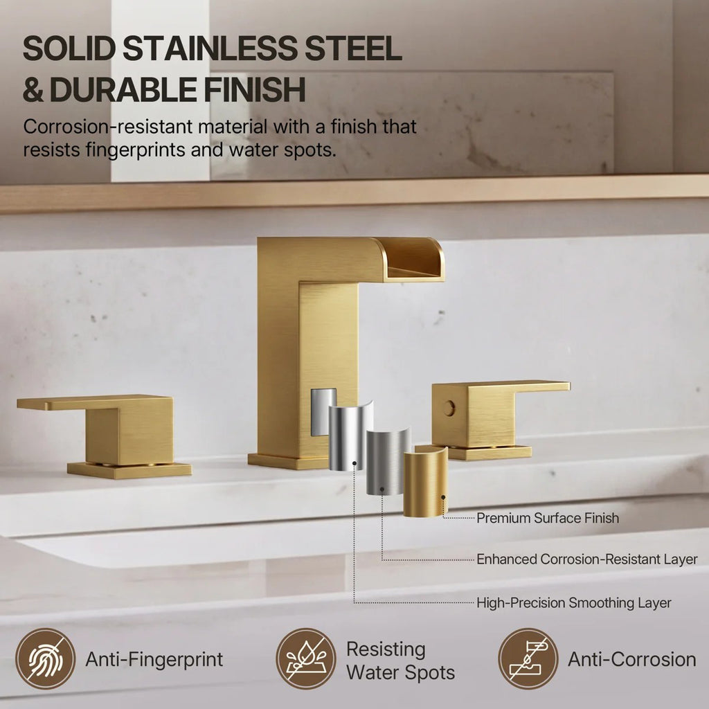 Widespread Bathroom Faucet 3 Hole, 2-Handle Bathroom Sink Faucet with Drain Assembly LP022304-YS - Brushed Gold