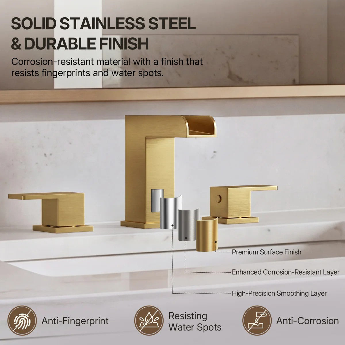 Widespread Bathroom Faucet 3 Hole, 2-Handle Bathroom Sink Faucet with Drain Assembly LP022304-YS - Brushed Gold