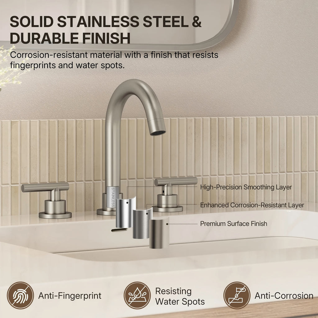 Widespread Bathroom Faucet 3 Hole, 2-Handle Bathroom Sink Faucet with Drain Assembly LP02009-YS - Brushed Nickel