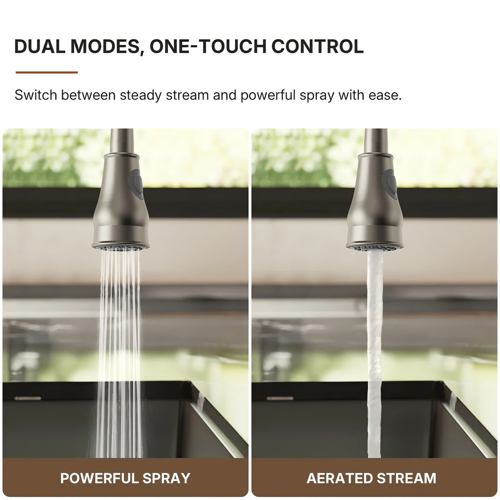Dual-Function Single-Handle Pull-Down Kitchen Faucet with Deck Plate LP08812-CF- Brushed Nickel