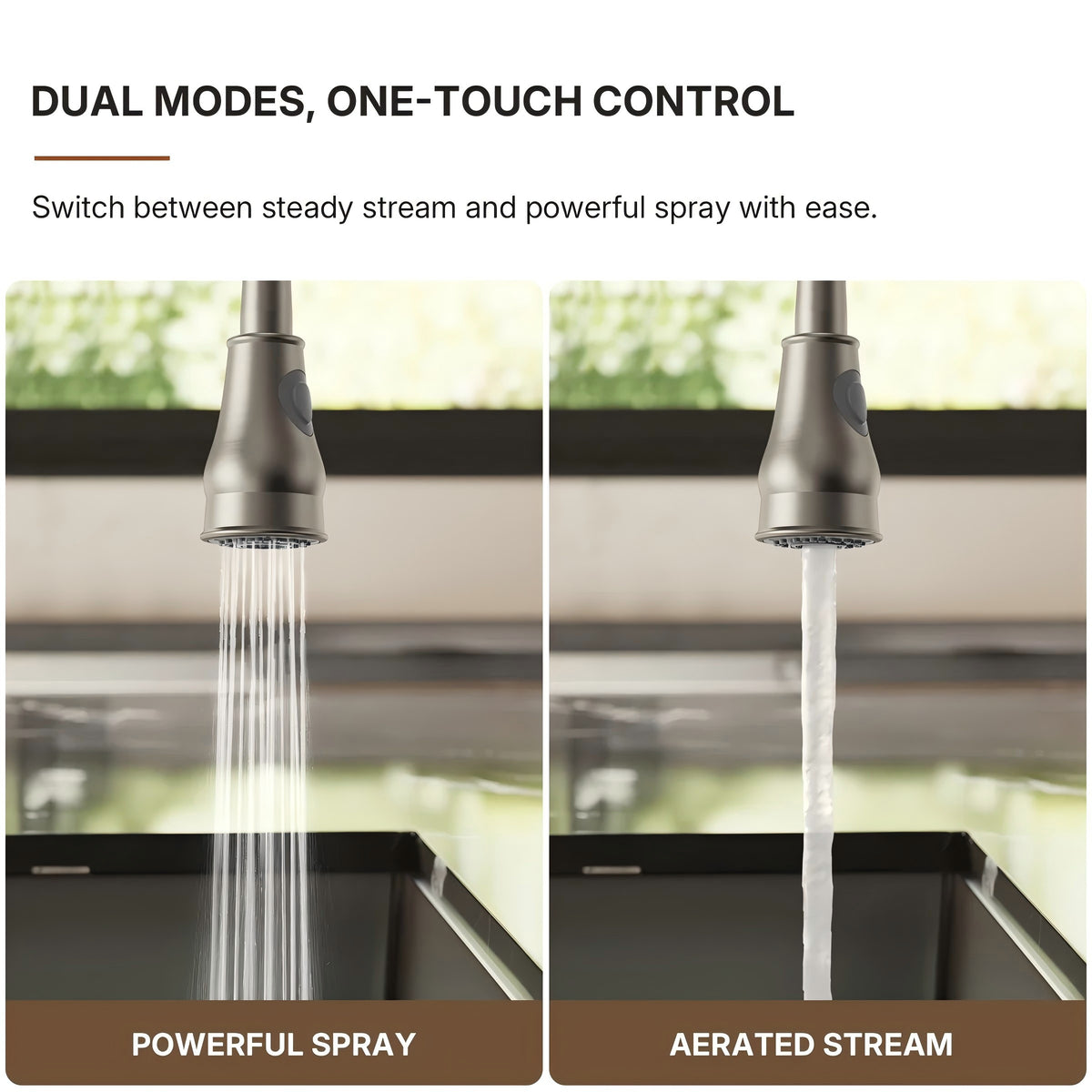 Dual-Function Single-Handle Pull-Down Kitchen Faucet with Deck Plate LP08812-CF- Brushed Nickel