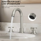 Widespread 3-Hole Bathroom Sink Faucet, 2-Handle Faucet with Wheel Knob Handles and Drain Assembly LP08100-YS - Brushed Nickel