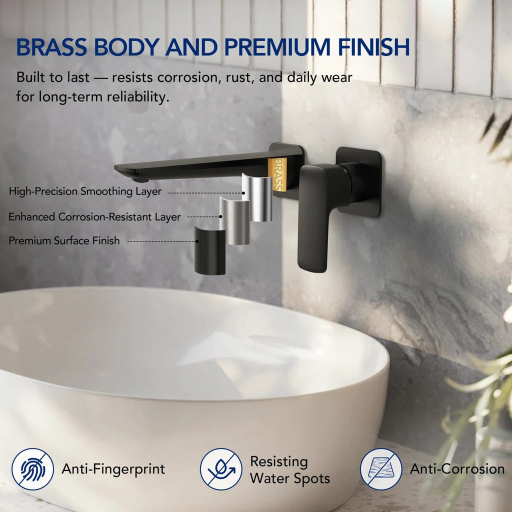 Wall Mounted Bathroom Faucet, Single-handle Bathroom Sink Faucet with Drain Assembly LP559932-YS - Matte Black