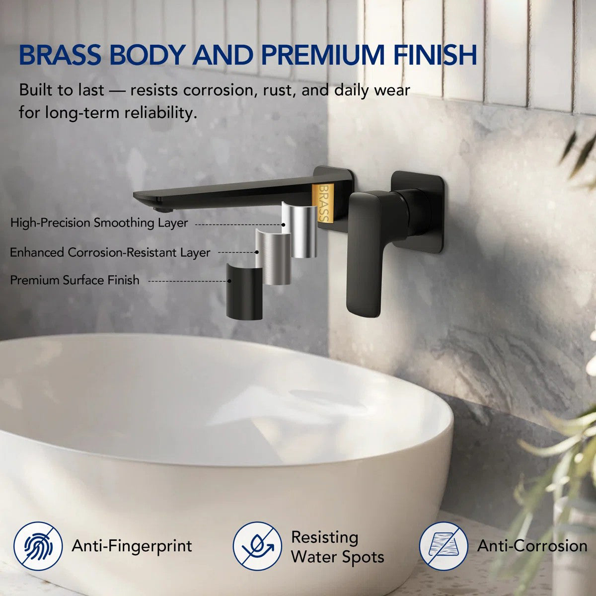 Wall Mounted Bathroom Faucet, Single-handle Bathroom Sink Faucet with Drain Assembly LP559932-YS - Matte Black