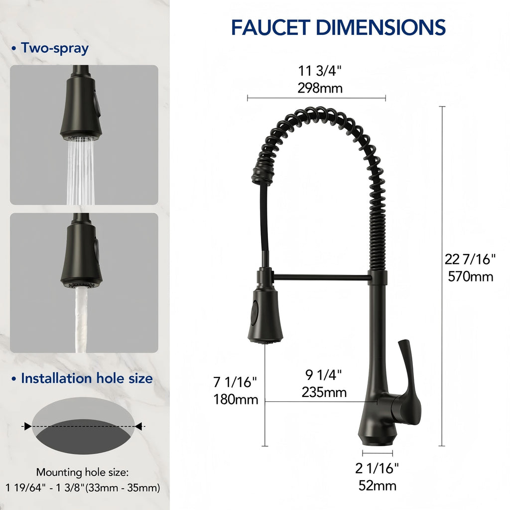 Commercial-Style 2-Function Pull-Down Single-Handle Kitchen Faucet LP9013-CF - Matte Black