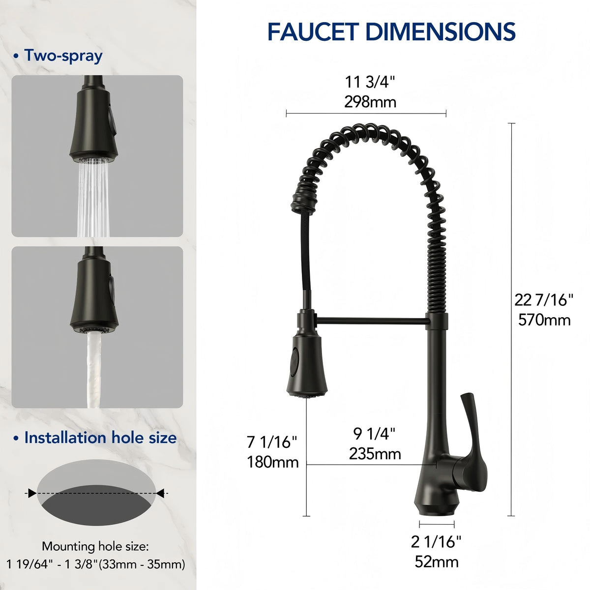 Commercial-Style 2-Function Pull-Down Single-Handle Kitchen Faucet LP9013-CF - Matte Black