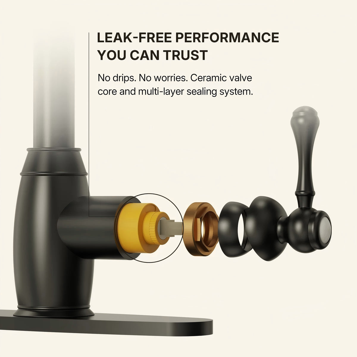 Pull-Down Kitchen Faucet with Deck Plate, Single Handle Sink Faucet with Sprayer LP099123-CFK- Matte Black