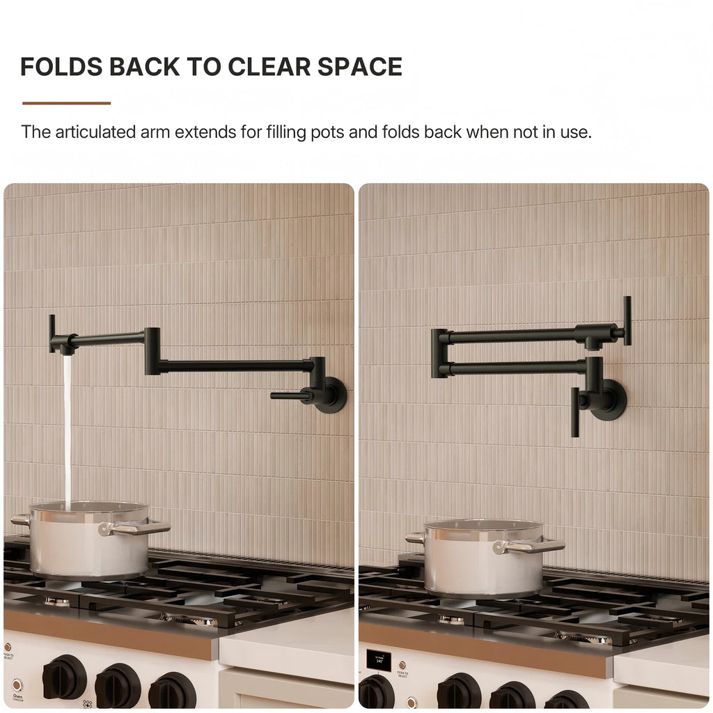 Wall Mount Pot Filler Faucet with Retractable Arm, 2-Handle Kitchen Faucet for Stove Use LP109CF - Matte Black