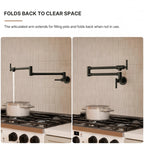 Wall Mount Pot Filler Faucet with Retractable Arm, 2-Handle Kitchen Faucet for Stove Use LP109CF - Matte Black