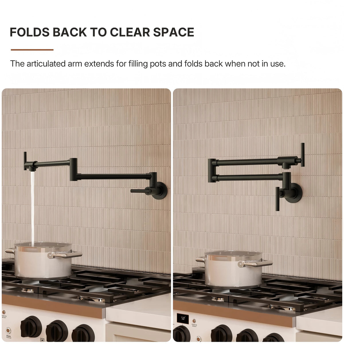 Wall Mount Pot Filler Faucet with Retractable Arm, 2-Handle Kitchen Faucet for Stove Use LP109CF - Matte Black