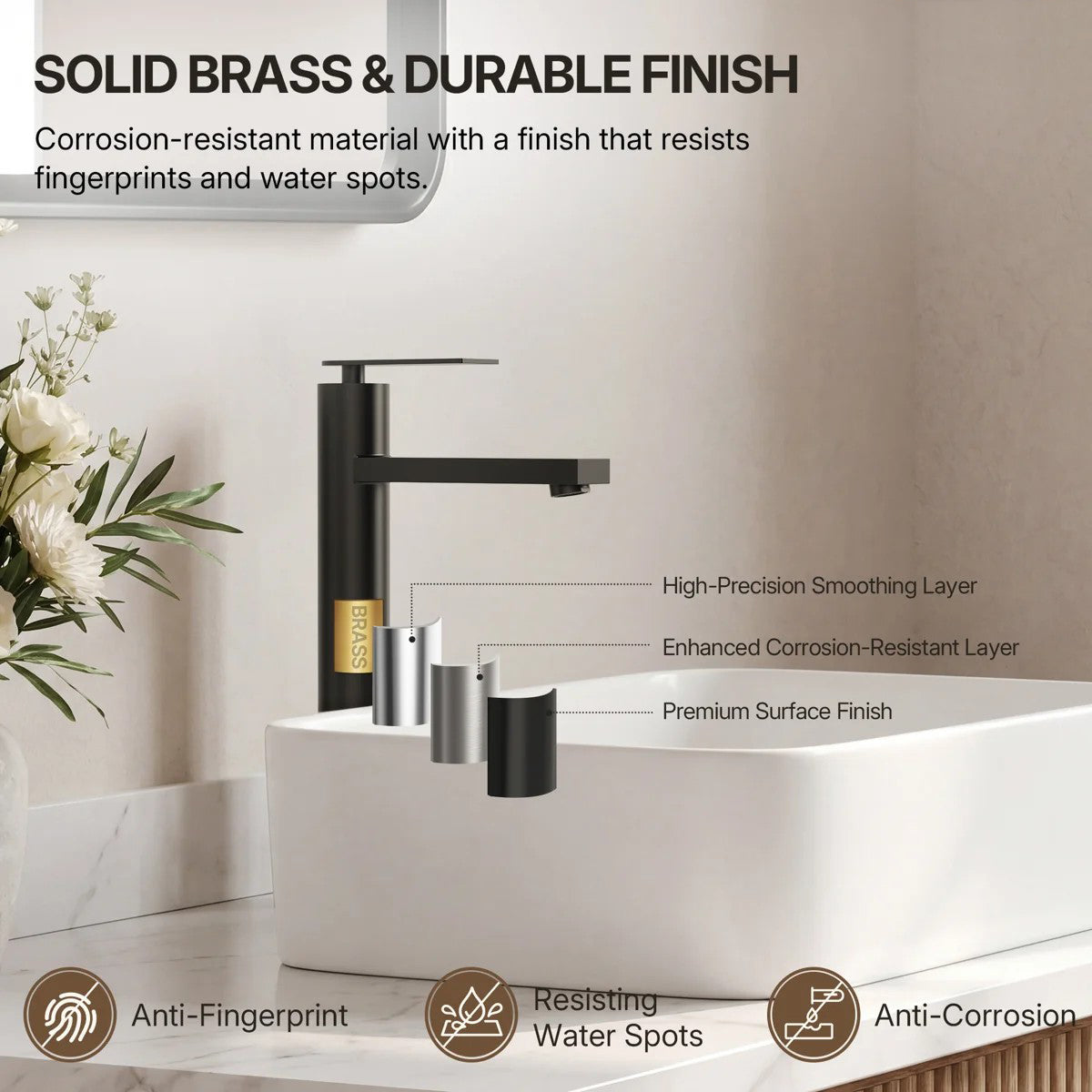 Single Hole Vessel Bathroom Faucet, Single Handle Vessel Bathroom Sink Faucet with Drain Assembly LP0095-YS - Matte Black