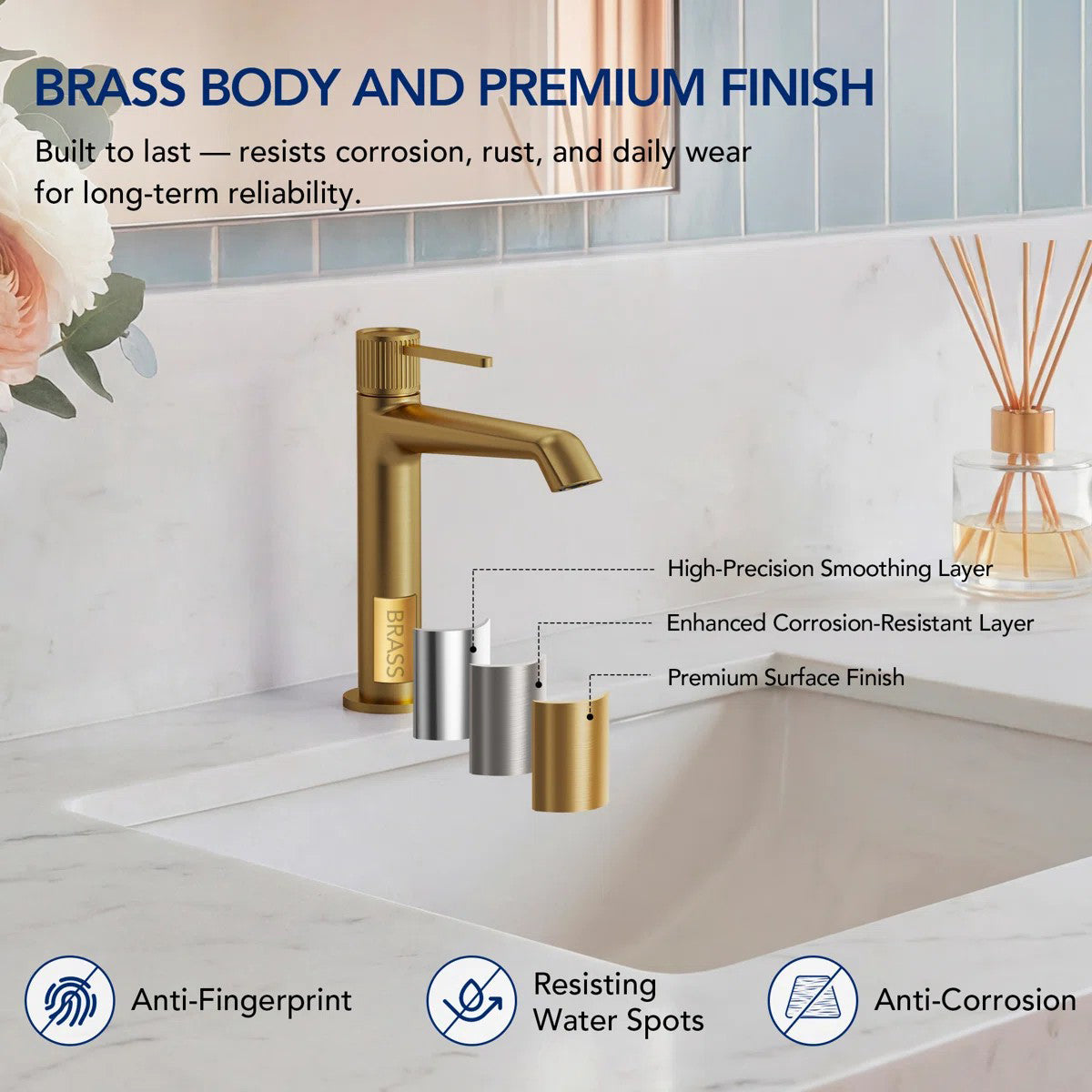 Single-Hole Single-Handle Bathroom Sink Faucet with Drain Assembly LP6603123-YS - Brushed Gold