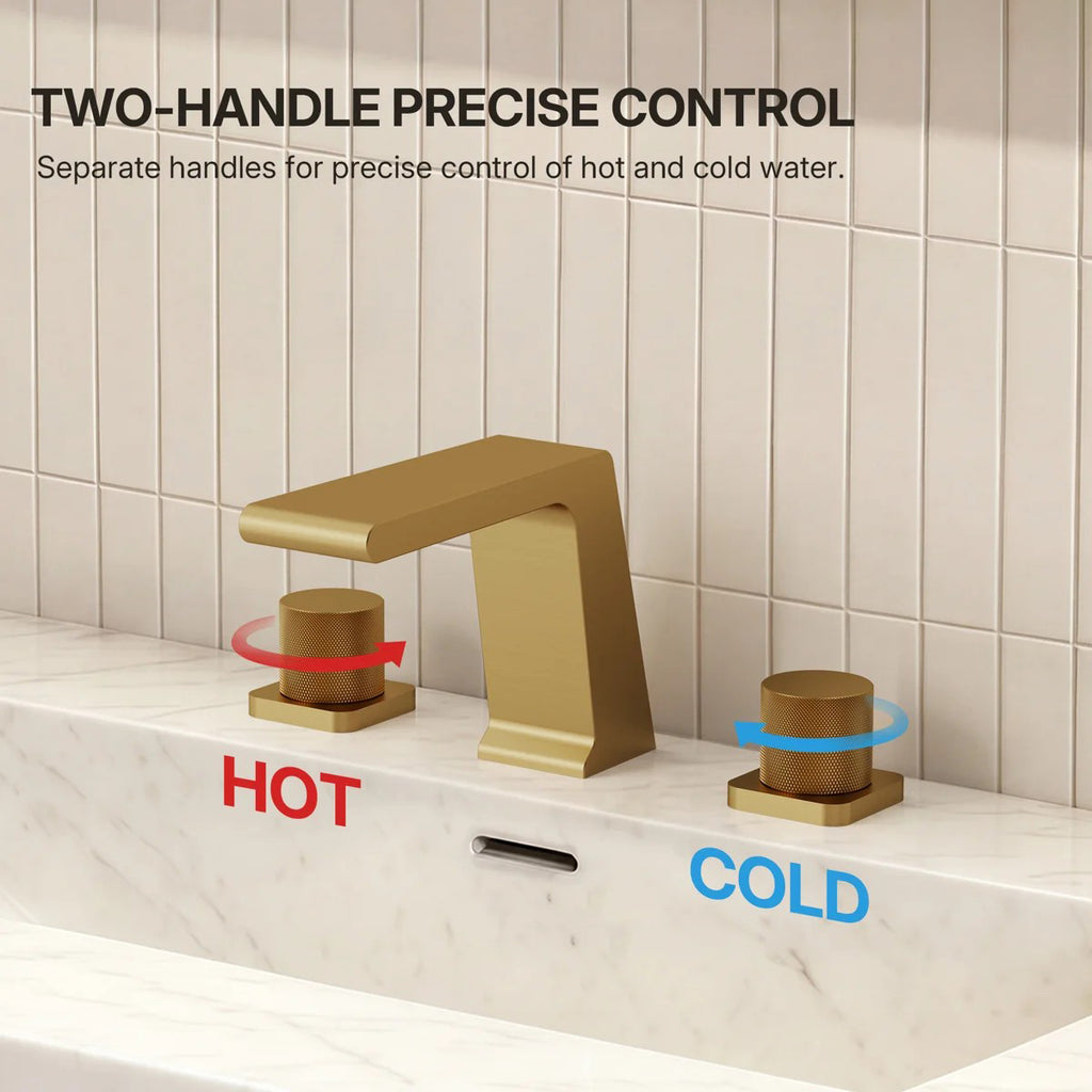 Widespread Bathroom Faucet 3 Hole, 2-handle Bathroom Sink Faucet with Drain Assembly LP00340-YS - Brushed Gold