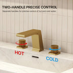 Widespread Bathroom Faucet 3 Hole, 2-handle Bathroom Sink Faucet with Drain Assembly LP00340-YS - Brushed Gold