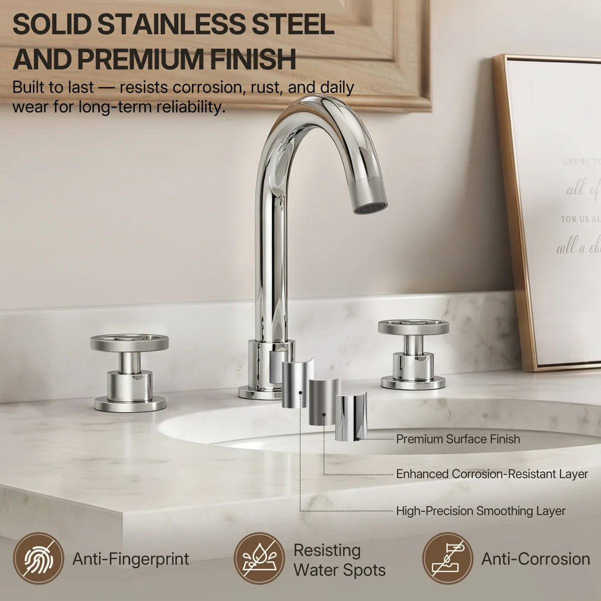 Widespread 3-Hole Bathroom Sink Faucet, 2-Handle Faucet with Wheel Knob Handles and Drain Assembly LP0910-YS - Chrome