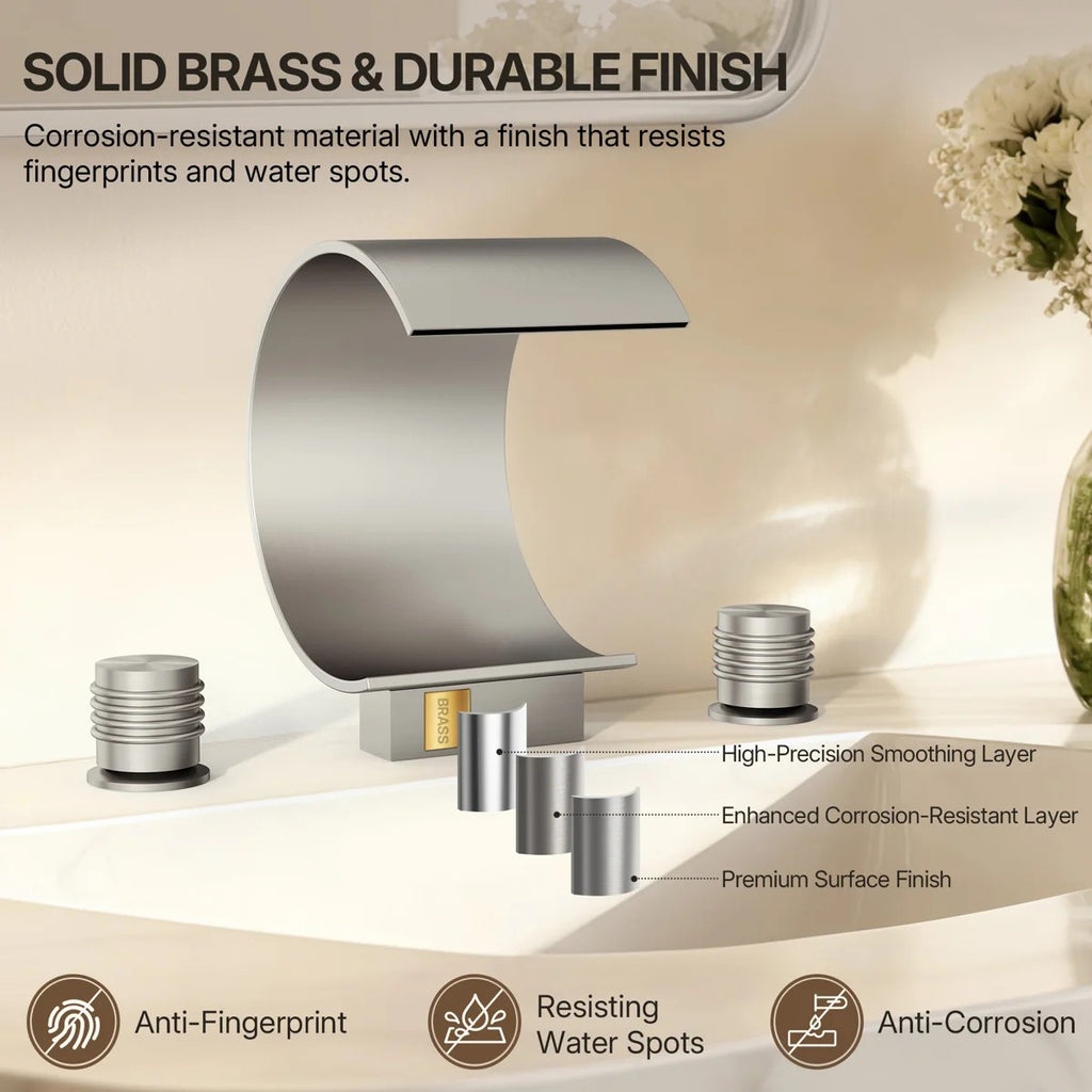 Widespread Bathroom Faucet 3 Hole, 2-handle Bathroom Sink Faucet with Drain Assembly LP44501-YS - Brushed Nickel