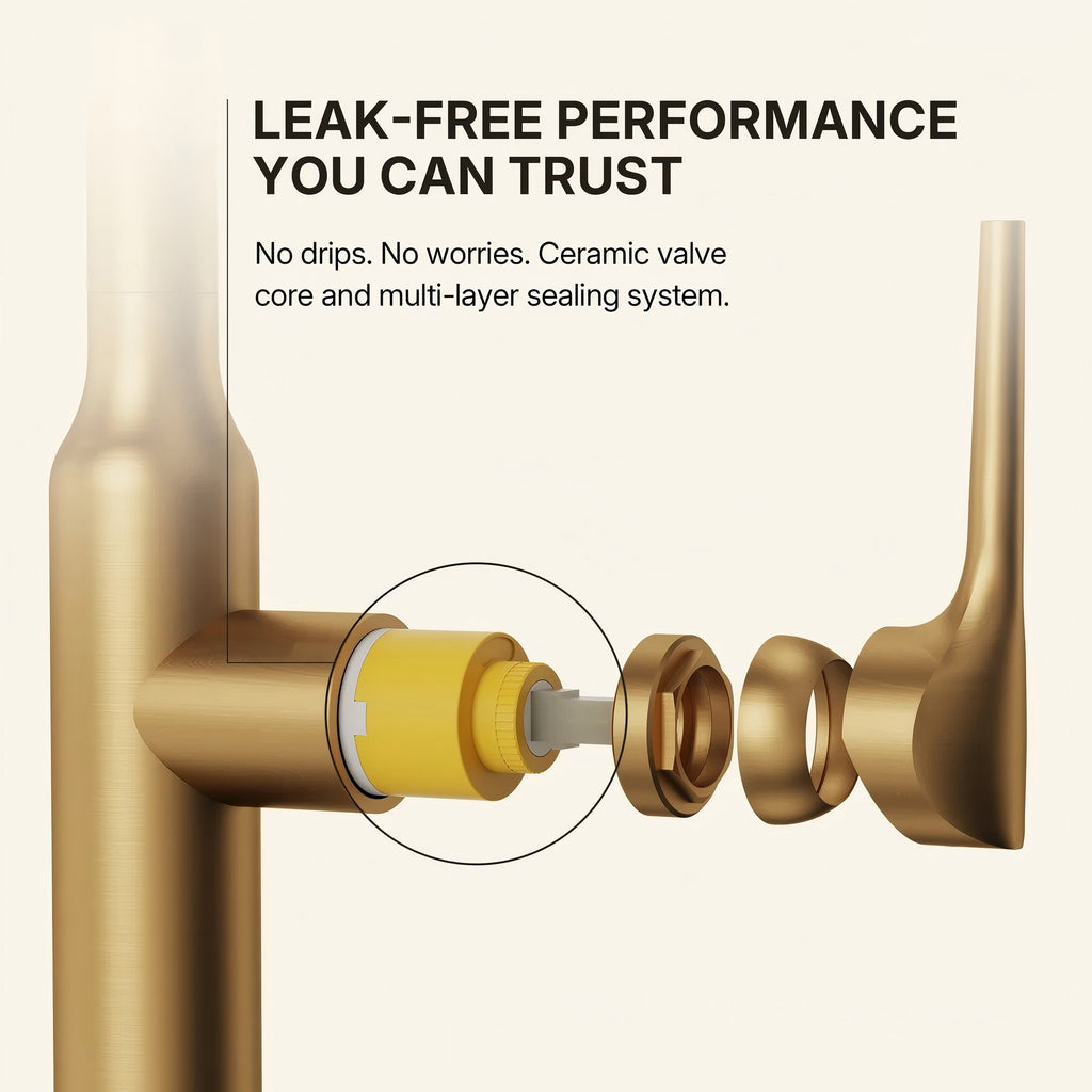 Dual-Function Single-Handle Pull-Down Kitchen Faucet with Swivel Spout LP132-CF - Brushed Gold