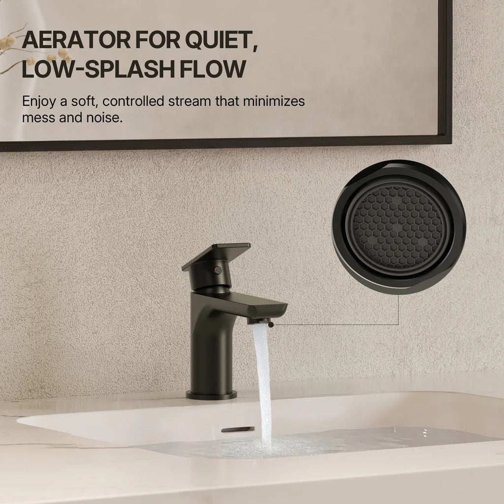 Single Hole Bathroom Faucet with Drain Assembly, Single Handle Bathroom Sink Faucet LP00130-YS - Matte Black