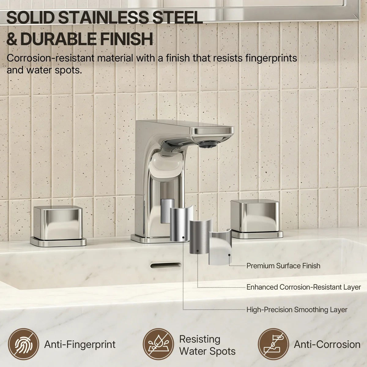 Widespread Bathroom Faucet 3 Hole, 2-handle Bathroom Sink Faucet with Drain Assembly LP022101-YS - Chrome