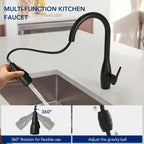 Dual-Function Single-Handle Pull-Down Kitchen Faucet with 360 Degree Swivel SpoutLP1067-CF - Matte Black