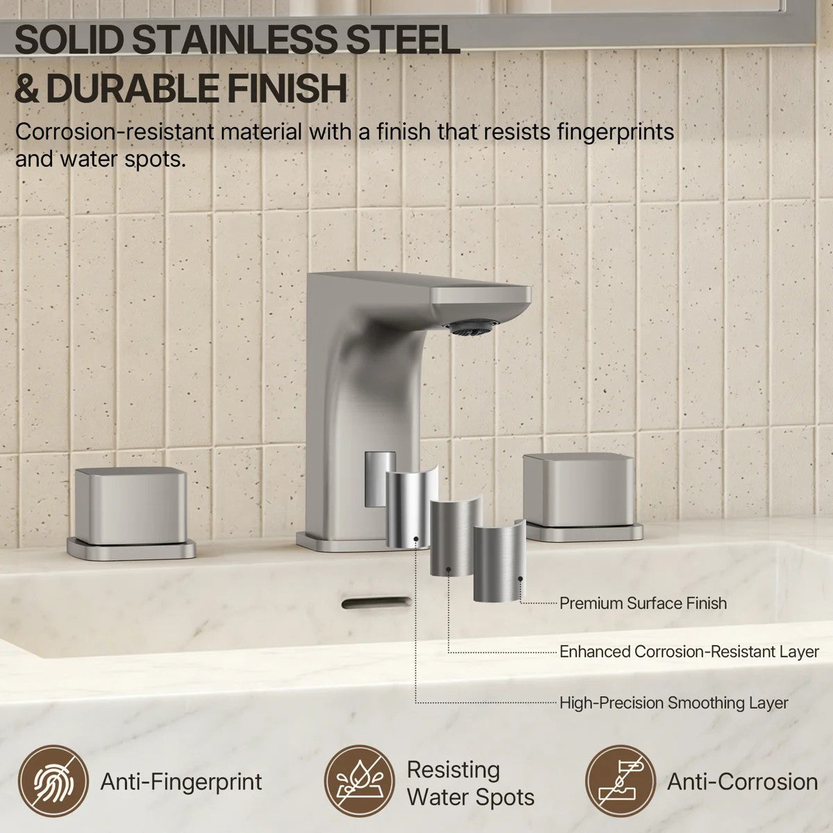 Widespread Bathroom Faucet 3 Hole, 2-handle Bathroom Sink Faucet with Drain Assembly LP0113109-YS- Brushed Nickel