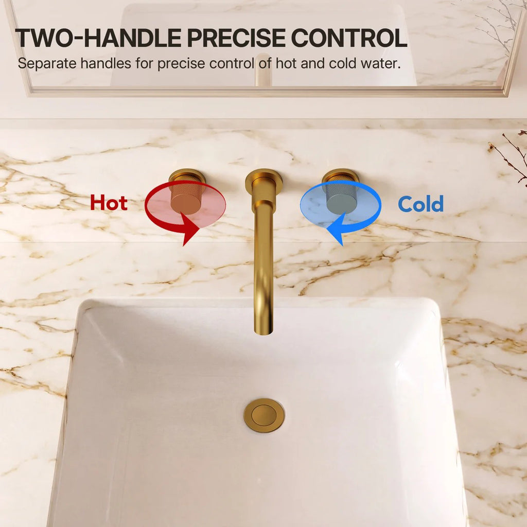 Wall Mounted Bathroom Faucet 3 Hole,2-Handle Bathroom Sink Faucet with Drain Assembly, Brushed Gold LP020103-YS - Brushed Gold