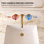 Wall Mounted Bathroom Faucet 3 Hole,2-Handle Bathroom Sink Faucet with Drain Assembly, Brushed Gold LP020103-YS - Brushed Gold