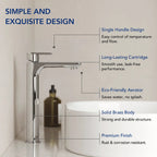 Single Hole Vessel Bathroom Faucet, Single Handle Bathroom Sink Faucet with Drain Assembly LP0098-YS - Chrome