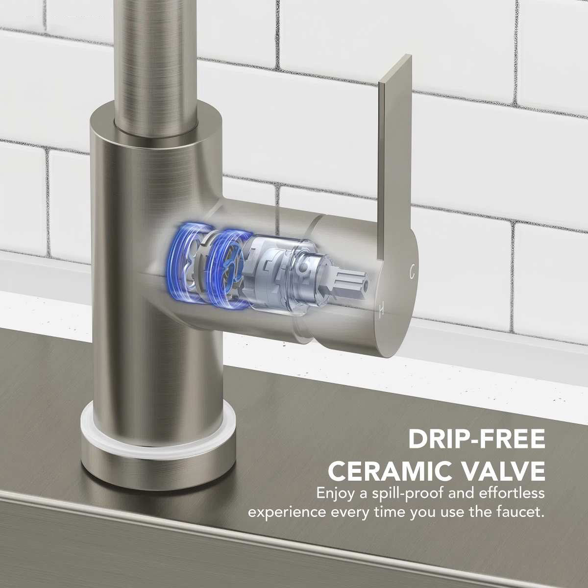 Pull Down Sprayer Kitchen Sink Faucet, Single Handle Kitchen Faucet with LED Light Base LP11992-CF - Brushed Nickel