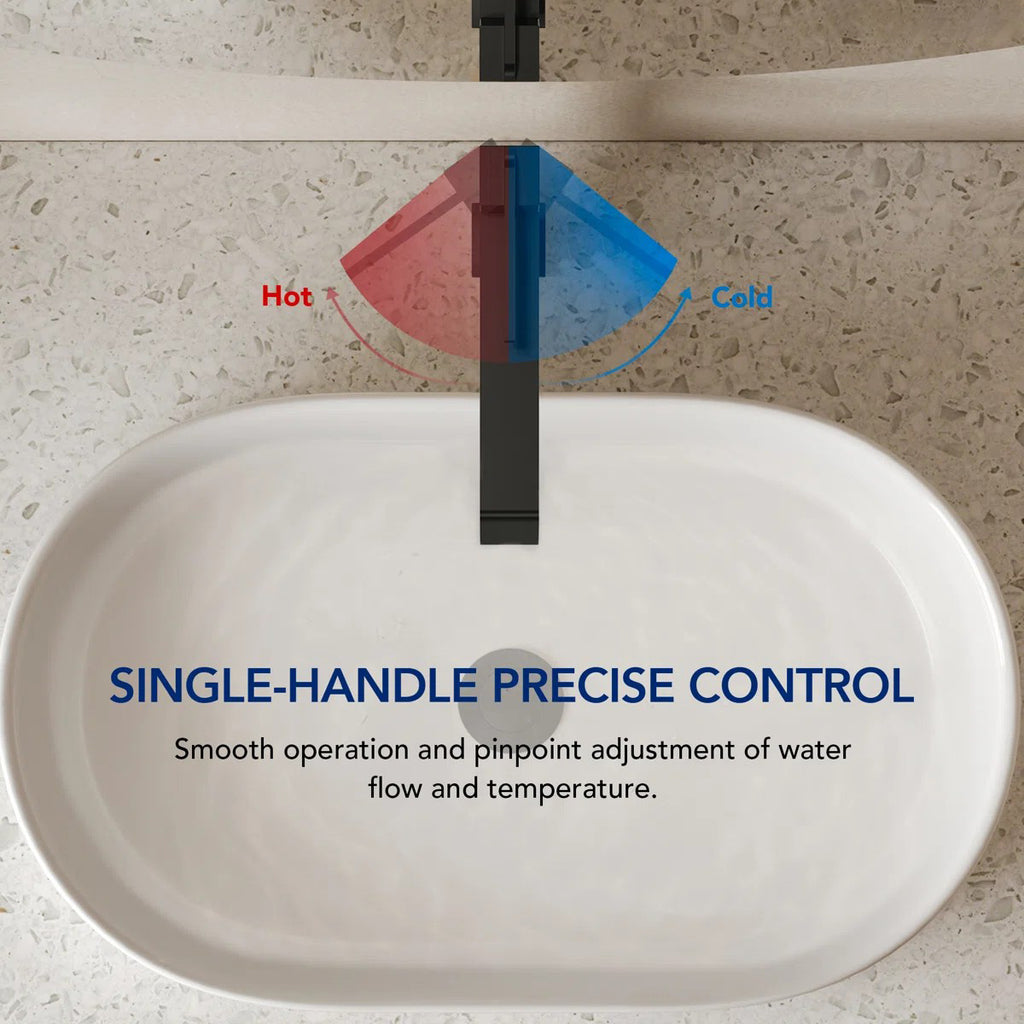 Single Hole Vessel Bathroom Faucet with Drain Assembly, Single Handle Vessel Bathroom Sink Faucet LP89-YS - Matte Black