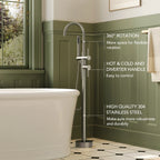 2 Handle Freestanding Floor Mount Tub Filler Faucet with Handheld Shower LP302-YG - Brushed Nickel