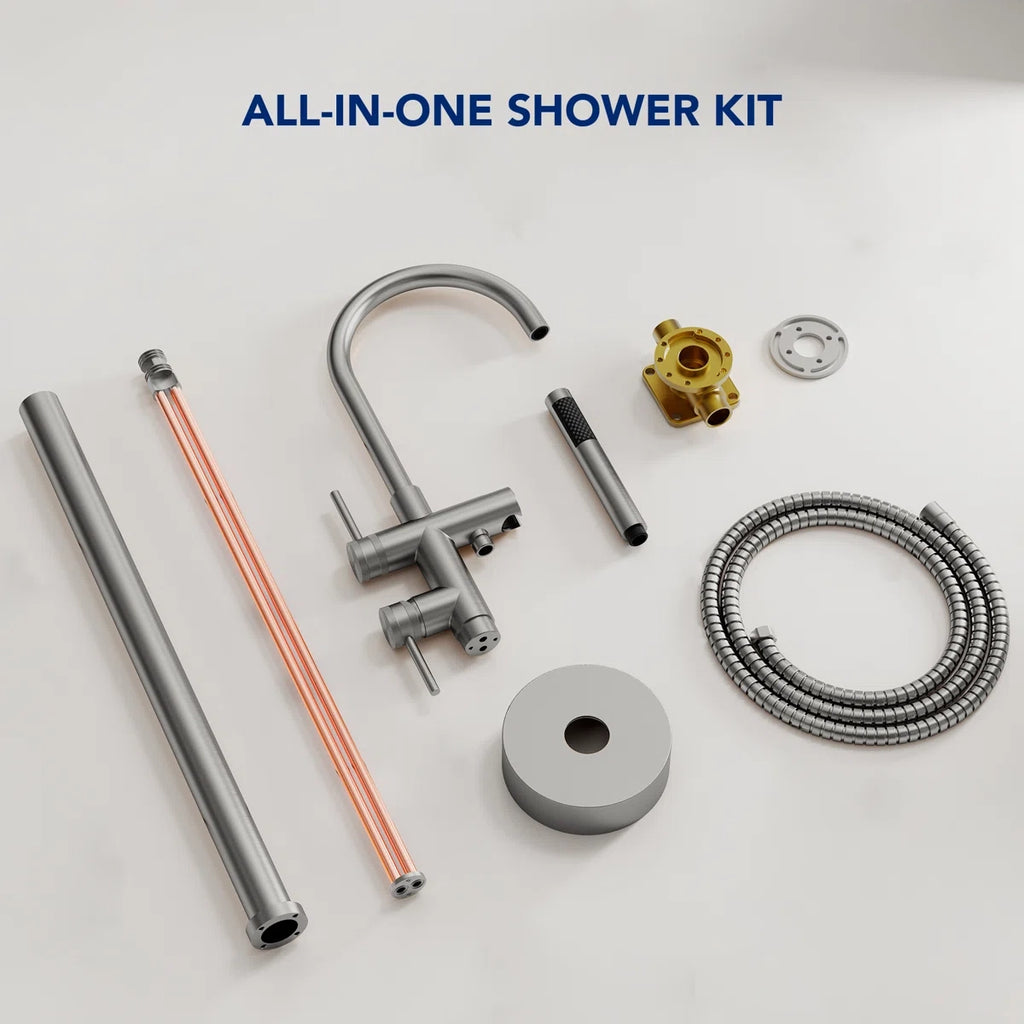 2 Handle Freestanding Floor Mount Tub Filler Faucet with Handheld Shower LP302-YG - Brushed Nickel