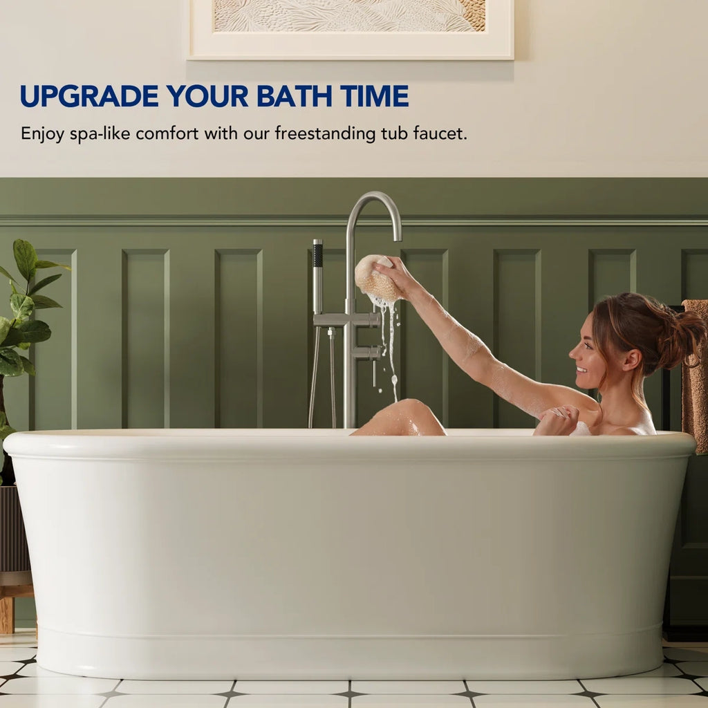 2 Handle Freestanding Floor Mount Tub Filler Faucet with Handheld Shower LP302-YG - Brushed Nickel