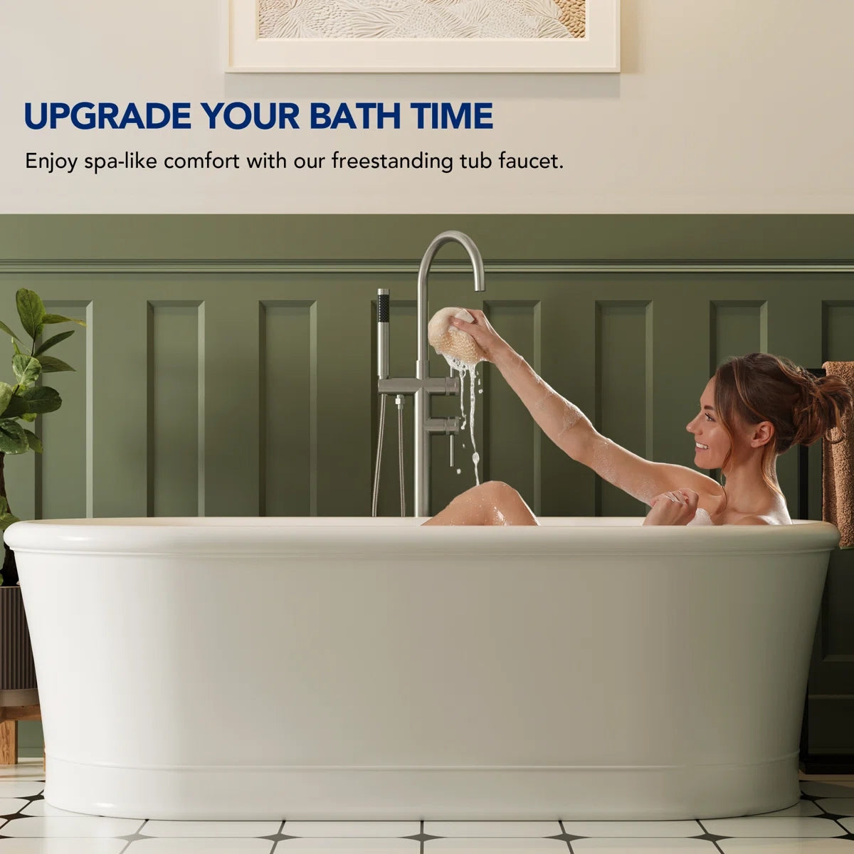 2 Handle Freestanding Floor Mount Tub Filler Faucet with Handheld Shower LP302-YG - Brushed Nickel