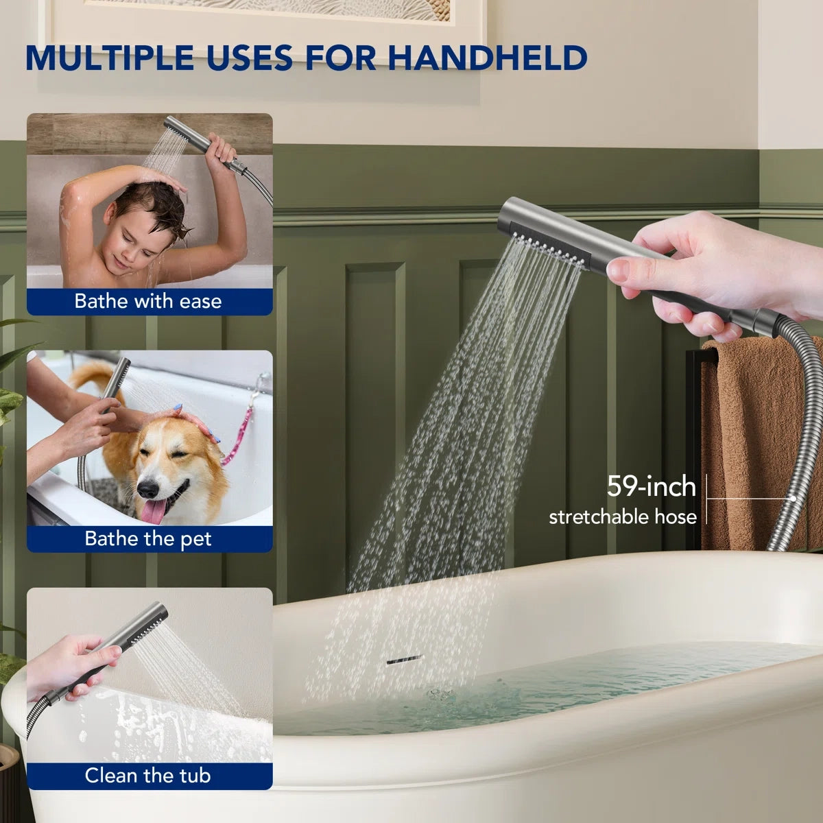 2 Handle Freestanding Floor Mount Tub Filler Faucet with Handheld Shower LP302-YG - Brushed Nickel
