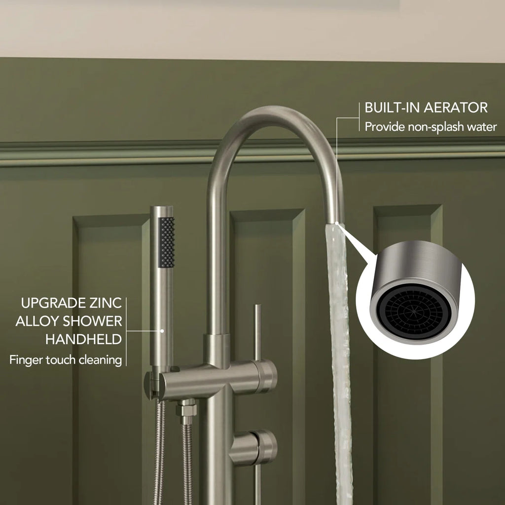 2 Handle Freestanding Floor Mount Tub Filler Faucet with Handheld Shower LP302-YG - Brushed Nickel