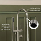 2 Handle Freestanding Floor Mount Tub Filler Faucet with Handheld Shower LP302-YG - Brushed Nickel