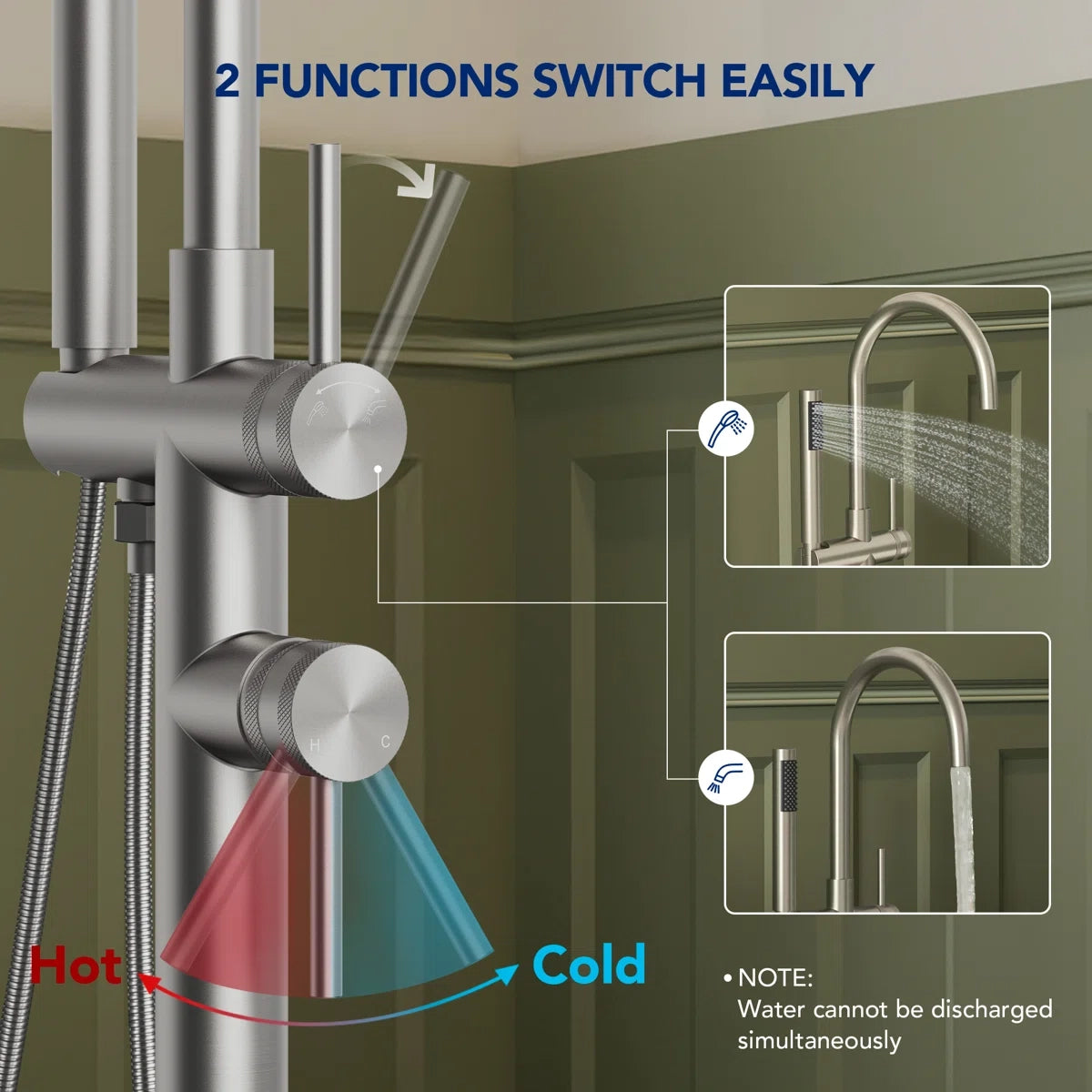 2 Handle Freestanding Floor Mount Tub Filler Faucet with Handheld Shower LP302-YG - Brushed Nickel